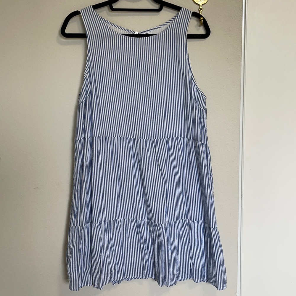 Blue Pinstripe Tiered Summer Dress